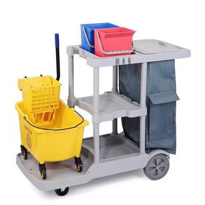 3-Tier Plastic Cleaning Trolley Janitorial Cart